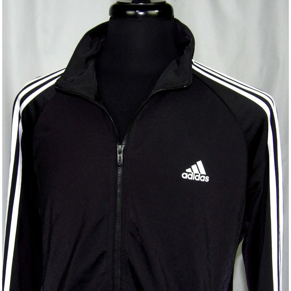 ADIDAS Zip-Up Black Striped Performance Athletic Track Jacket Men's Large